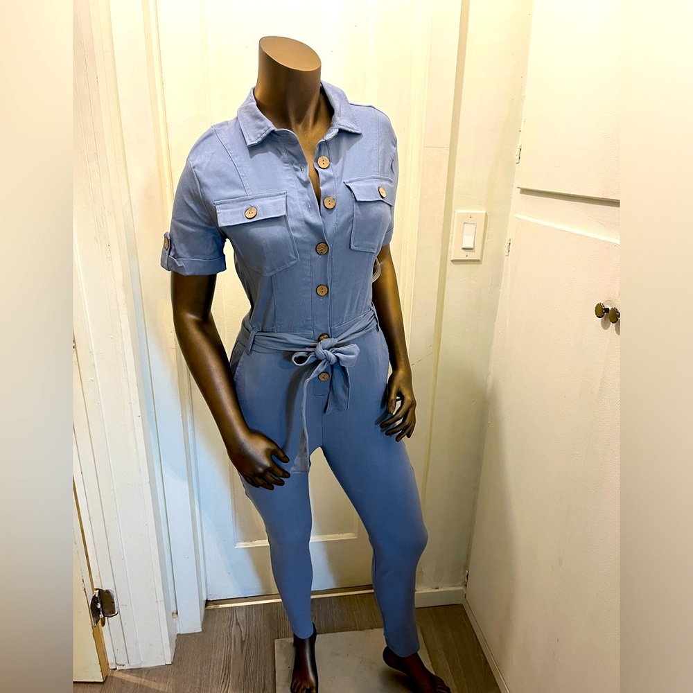 Blue form fitted jumpsuit